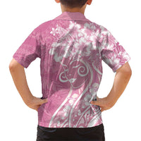 Polynesian Women's Day Family Matching Off The Shoulder Long Sleeve Dress and Hawaiian Shirt Pink Hibiscus Flowers With Polynesian Pattern