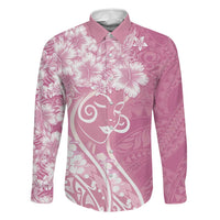 Polynesian Women's Day Family Matching Off Shoulder Maxi Dress and Hawaiian Shirt Pink Hibiscus Flowers With Polynesian Pattern