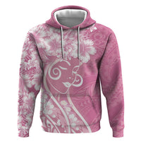 Polynesian Women's Day Hoodie Pink Hibiscus Flowers With Polynesian Pattern LT05 Pullover Hoodie Pink - Polynesian Pride