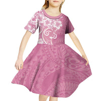 Polynesian Women's Day Kid Short Sleeve Dress Pink Hibiscus Flowers With Polynesian Pattern LT05 - Polynesian Pride