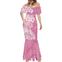 Polynesian Women's Day Mermaid Dress Pink Hibiscus Flowers With Polynesian Pattern LT05 - Polynesian Pride