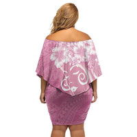 Polynesian Women's Day Off Shoulder Short Dress Pink Hibiscus Flowers With Polynesian Pattern LT05 - Polynesian Pride
