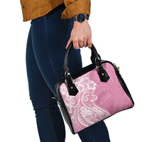 Polynesian Women's Day Shoulder Handbag Pink Hibiscus Flowers With Polynesian Pattern LT05 - Polynesian Pride