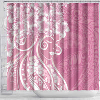 Polynesian Women's Day Shower Curtain Pink Hibiscus Flowers With Polynesian Pattern LT05 - Polynesian Pride