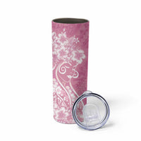 Polynesian Women's Day Skinny Tumbler Pink Hibiscus Flowers With Polynesian Pattern LT05 - Polynesian Pride