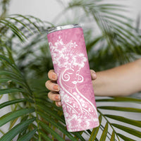 Polynesian Women's Day Skinny Tumbler Pink Hibiscus Flowers With Polynesian Pattern LT05 - Polynesian Pride