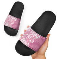Polynesian Women's Day Slide Sandals Pink Hibiscus Flowers With Polynesian Pattern LT05 - Polynesian Pride
