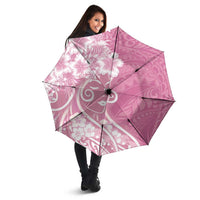 Polynesian Women's Day Umbrella Pink Hibiscus Flowers With Polynesian Pattern LT05 - Polynesian Pride