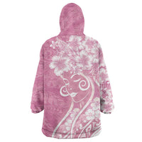 Polynesian Women's Day Wearable Blanket Hoodie Pink Hibiscus Flowers With Polynesian Pattern LT05 - Polynesian Pride