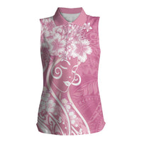 Polynesian Women's Day Women Sleeveless Polo Shirt Pink Hibiscus Flowers With Polynesian Pattern LT05 Female Pink - Polynesian Pride