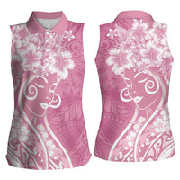 Polynesian Women's Day Women Sleeveless Polo Shirt Pink Hibiscus Flowers With Polynesian Pattern LT05 - Polynesian Pride