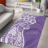 Polynesian Women's Day Area Rug Purple Hibiscus Flowers With Polynesian Pattern