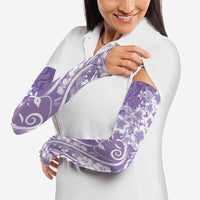 Polynesian Women's Day Arm Sleeves Purple Hibiscus Flowers With Polynesian Pattern LT05 - Polynesian Pride