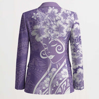 Polynesian Women's Day Blazer Purple Hibiscus Flowers With Polynesian Pattern LT05 - Polynesian Pride