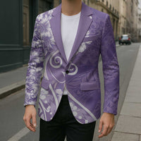 Polynesian Women's Day Blazer Purple Hibiscus Flowers With Polynesian Pattern LT05 - Polynesian Pride