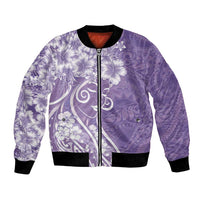Polynesian Women's Day Bomber Jacket Purple Hibiscus Flowers With Polynesian Pattern LT05 Unisex Purple - Polynesian Pride
