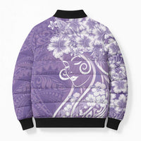 Polynesian Women's Day Bomber Puffer Jacket Purple Hibiscus Flowers With Polynesian Pattern LT05 - Polynesian Pride