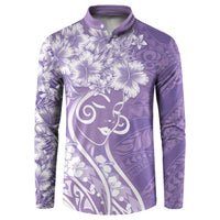Polynesian Women's Day Button Sweatshirt Purple Hibiscus Flowers With Polynesian Pattern LT05 Purple - Polynesian Pride