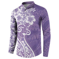 Polynesian Women's Day Button Sweatshirt Purple Hibiscus Flowers With Polynesian Pattern LT05 - Polynesian Pride