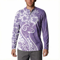 Polynesian Women's Day Button Sweatshirt Purple Hibiscus Flowers With Polynesian Pattern LT05 - Polynesian Pride