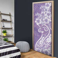 Polynesian Women's Day Door Cover Purple Hibiscus Flowers With Polynesian Pattern LT05 - Polynesian Pride