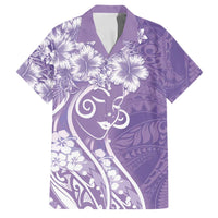 Polynesian Women's Day Family Matching Off Shoulder Maxi Dress and Hawaiian Shirt Purple Hibiscus Flowers With Polynesian Pattern