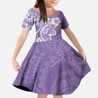 Polynesian Women's Day Family Matching Summer Maxi Dress and Hawaiian Shirt Purple Hibiscus Flowers With Polynesian Pattern