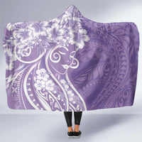Polynesian Women's Day Hooded Blanket Purple Hibiscus Flowers With Polynesian Pattern LT05 One Size Purple - Polynesian Pride