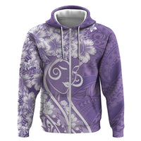 Polynesian Women's Day Hoodie Purple Hibiscus Flowers With Polynesian Pattern LT05 Zip Hoodie Purple - Polynesian Pride