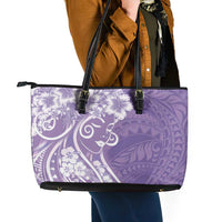 Polynesian Women's Day Leather Tote Bag Purple Hibiscus Flowers With Polynesian Pattern LT05 - Polynesian Pride