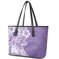 Polynesian Women's Day Leather Tote Bag Purple Hibiscus Flowers With Polynesian Pattern LT05 - Polynesian Pride