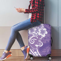Polynesian Women's Day Luggage Cover Purple Hibiscus Flowers With Polynesian Pattern LT05 - Polynesian Pride