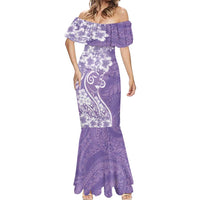 Polynesian Women's Day Mermaid Dress Purple Hibiscus Flowers With Polynesian Pattern LT05 - Polynesian Pride