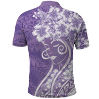 Polynesian Women's Day Polo Shirt Purple Hibiscus Flowers With Polynesian Pattern LT05 - Polynesian Pride