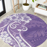 Polynesian Women's Day Round Carpet Purple Hibiscus Flowers With Polynesian Pattern LT05 Purple - Polynesian Pride