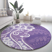 Polynesian Women's Day Round Carpet Purple Hibiscus Flowers With Polynesian Pattern LT05 - Polynesian Pride