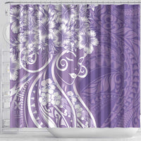 Polynesian Women's Day Shower Curtain Purple Hibiscus Flowers With Polynesian Pattern LT05 - Polynesian Pride