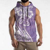 Polynesian Women's Day Sleeveless Hoodie Purple Hibiscus Flowers With Polynesian Pattern LT05 - Polynesian Pride