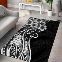 Polynesian Women's Day Area Rug Black Hibiscus Flowers With Polynesian Pattern
