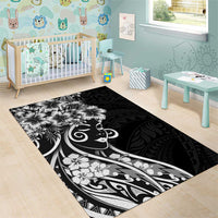 Polynesian Women's Day Area Rug Black Hibiscus Flowers With Polynesian Pattern