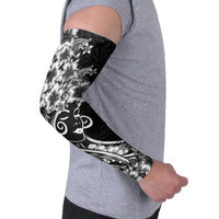 Polynesian Women's Day Arm Sleeves Black Hibiscus Flowers With Polynesian Pattern LT05 - Polynesian Pride