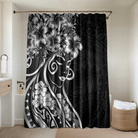 Polynesian Women's Day Bathroom Set Black Hibiscus Flowers With Polynesian Pattern LT05 Shower Curtain Only Black - Polynesian Pride