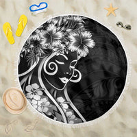 Polynesian Women's Day Beach Blanket Black Hibiscus Flowers With Polynesian Pattern LT05 One Size 150cm Black - Polynesian Pride