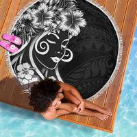 Polynesian Women's Day Beach Blanket Black Hibiscus Flowers With Polynesian Pattern LT05 - Polynesian Pride