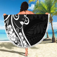 Polynesian Women's Day Beach Blanket Black Hibiscus Flowers With Polynesian Pattern LT05 - Polynesian Pride