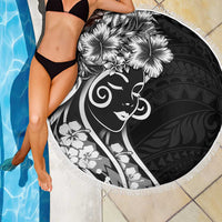 Polynesian Women's Day Beach Blanket Black Hibiscus Flowers With Polynesian Pattern LT05 - Polynesian Pride