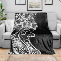 Polynesian Women's Day Blanket Black Hibiscus Flowers With Polynesian Pattern LT05 - Polynesian Pride