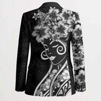 Polynesian Women's Day Blazer Black Hibiscus Flowers With Polynesian Pattern LT05 - Polynesian Pride