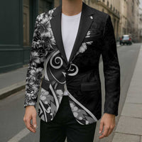 Polynesian Women's Day Blazer Black Hibiscus Flowers With Polynesian Pattern LT05 - Polynesian Pride