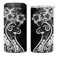 Polynesian Women's Day 4 in 1 Can Cooler Tumbler Black Hibiscus Flowers With Polynesian Pattern LT05 One Size: 16 oz Black - Polynesian Pride